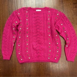 Vibrant Fuchsia Knit Sweater with Embellishments